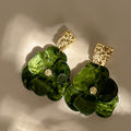 Translucent Flower Gold Square Statement Drop Earrings view 8