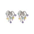 Pastel Beaded Fountain Tassel Statement Stud Earrings view 5
