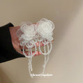 Organza Flower and Beaded Chain Drop Earrings in Two Colors view 1