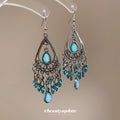 Turquoise Teardrop Filigree Chandelier Hook Earrings view 2