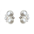 White Pearl Cluster Stud Earrings Clear Crystal Accent Gold view 5