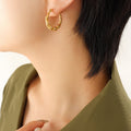 Twisted Rope Oval Hoop Earrings Gold Steel Metal Finish view 4