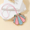 Beaded Rhinestone Scallop Shell Pendant Necklace Pink Mint view 1