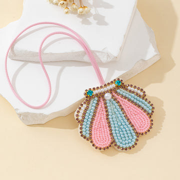 Beaded Rhinestone Scallop Shell Pendant Necklace Pink Mint