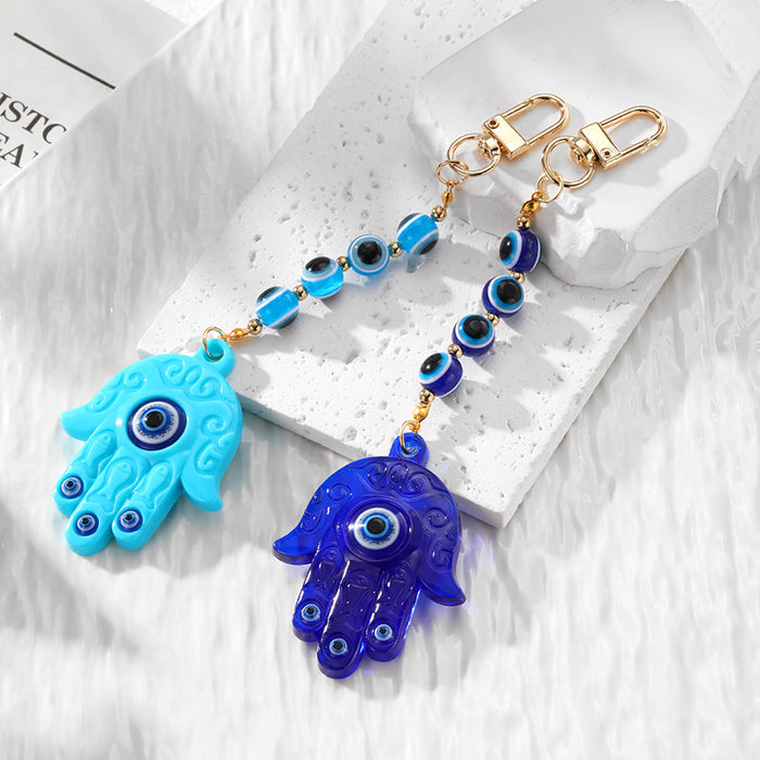 Large Acrylic Hamsa and Evil Eye Beaded Clip Keychains