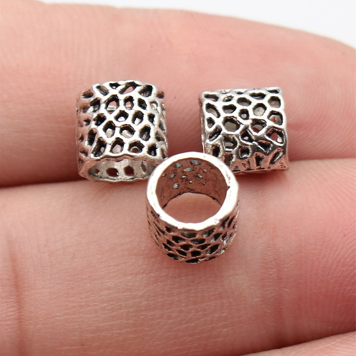 8x8x8mm 0.8g Multicolor Zinc Alloy Hollow Mesh Tube Large Hole Spacer Beads for Dreadlock Jewelry