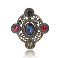 Antique Gold Baroque Openwork Brooch Blue Green Center Crystal view 5