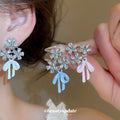 Crystal Flower Stud Earrings With Pastel Bow Drops view 1