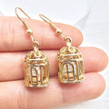 Gold Mini Birdcage Pearl Drop Earrings Hollow Cage Charm view 4