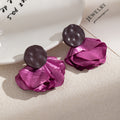 Fuchsia Fabric Petal Flower Black Round Stud Earrings view 1
