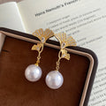 Crystal Ginkgo Leaf and Pearl Drop Stud Earrings Fashion Jewelry view 2