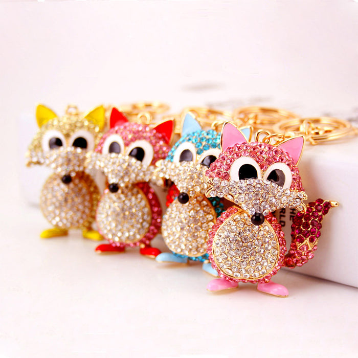 Rhinestone Fox Keychain With Split Ring And Lobster Clasp
