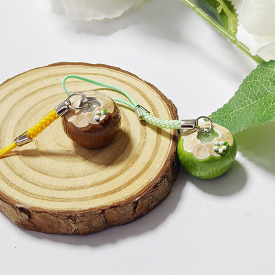 Main product view of single Coconut Resin Phone Strap Charms in Green or Brown