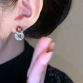 Gold Tone Red Enamel Circle Crystal Stud Earrings Metal Tone Jewelry view 4