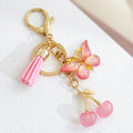 Pink Butterfly Cherry Charm Keychain with Gold Hardware view 4