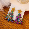 Colorful Glitter Acrylic Christmas Tree Statement Stud Earrings view 1