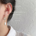 Gold Tone Clear Stone Floral Square And Irregular Pearl Drop Earrings view 2