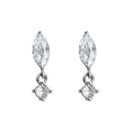 Silver Marquise Clear CZ Stud Drop Earrings Round Dangle view 5