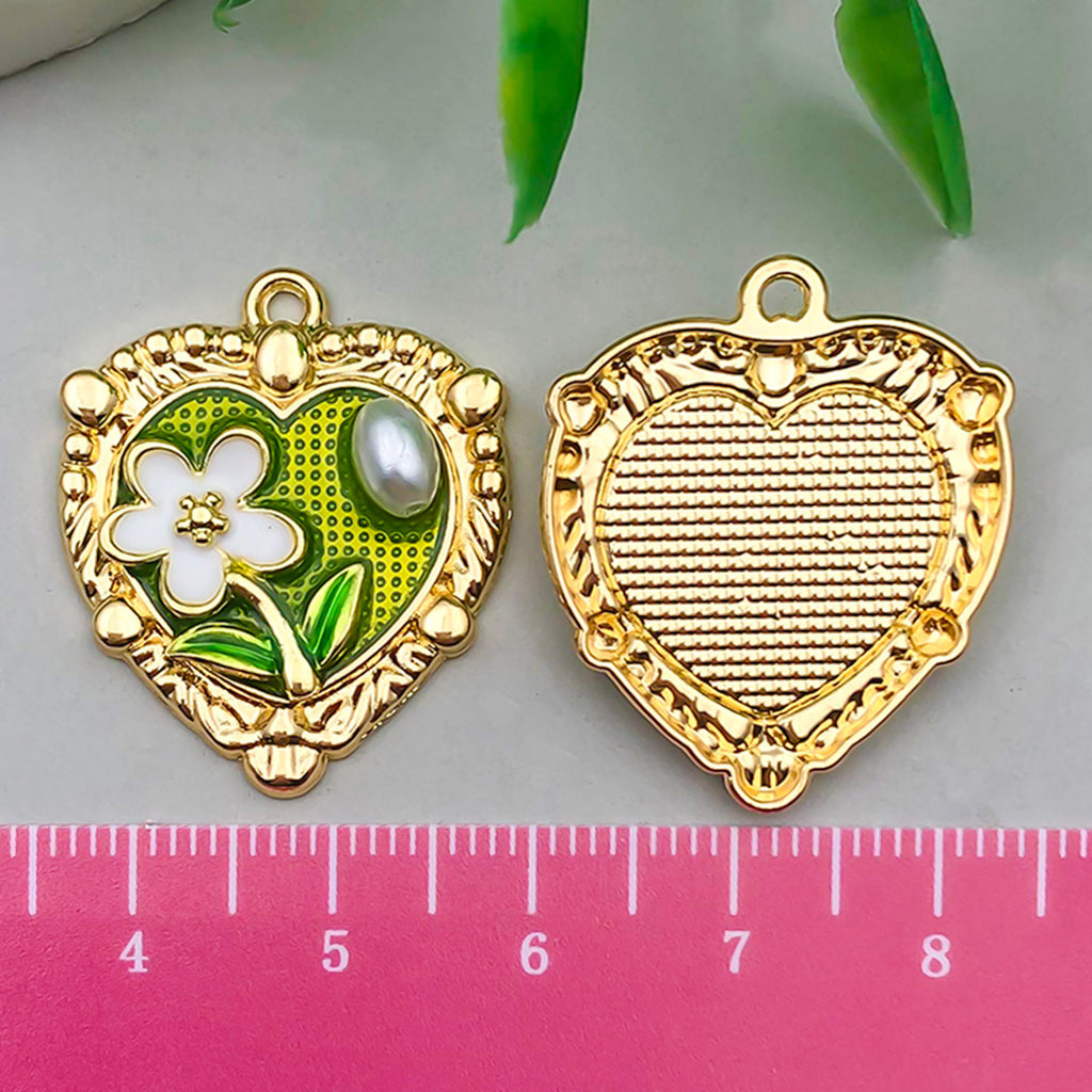 Zinc Alloy Enamel Heart Oil Painting Flower Charm Pendant for DIY Earrings Necklace