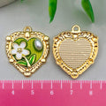 Zinc Alloy Enamel Heart Oil Painting Flower Charm Pendant for DIY Earrings Necklace