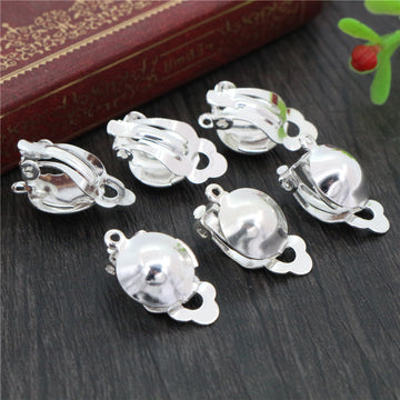 Silver Tone Clip On Earring Findings with Round Bezel Trays