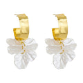 Gold Wide Hoop White Pearl Flower Petal Drop Earrings view 5
