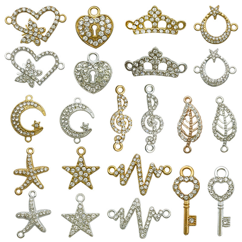 Rhinestone Zinc Alloy Crown Music Note Starfish Leaf Connector Charms for DIY Jewelry