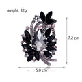 Black White Flower Crystal Metal Brooch Pin 5 x 7.2 cm view 2