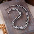 Silver Stainless Steel Cuban Chain Necklace Bracelet Dual Ball view 4