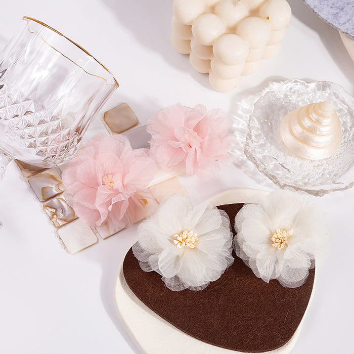 Layered Sheer Fabric Flower Statement Stud Earrings
