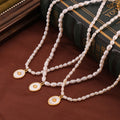 Freshwater Pearl Necklace Gold Shell Disc Pendant Titanium view 2