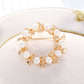 Gold Tone Floral Wreath Wreath Pearl Look Metal Brooch Pin view 3