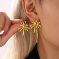 Gold and Steel Hammered Starburst Sun Stud Earrings Pair view 3