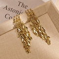 Wheat Leaf Cascade Gold and Silver Extra Long Stud Earrings view 4