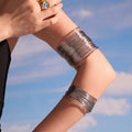 Multi Layer Wire Open Cuff Bracelet Gold Steel Sizes view 4