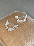 Crystal Curved Huggie Hoop Earrings with Distinctive Textured Details view 6