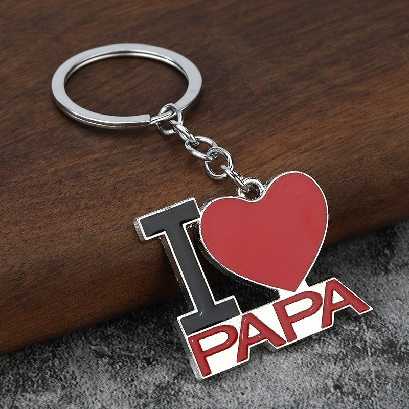 Family Heart Metal Keychain with Dad Mom Mama Papa Letter Charms