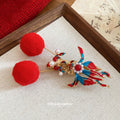 Gold Red Blue Enamel Koi Fish Clip with Red Pom Poms view 4