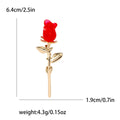 Rose Bud Stem Brooch Enamel Flower Metal Lapel Pin view 6