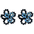 Black Bead Weave Light Blue Center Flower Stud Earrings view 5
