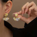 Gold Rose Crystal Look Cluster Dangle Stud Earrings view 1