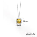 Silver Tone Yellow Cushion Stone Halo Pendant Necklace Chain view 5