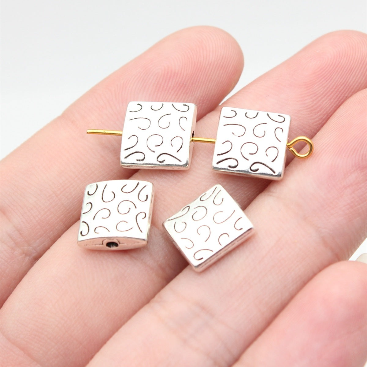10x10x3.5mm 1.6g Multicolor Zinc Alloy Patterned Square Small Hole Spacer Beads for DIY Jewelry Making
