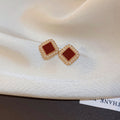 Red Square Crystal Halo Stud Earrings Jewelry Accessories view 6