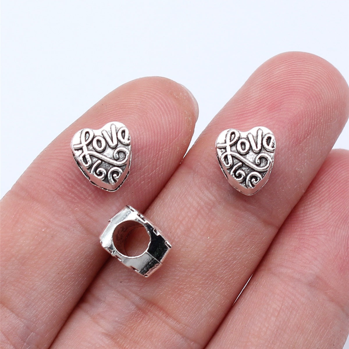 9x8mm 1.2g Antique Silver Zinc Alloy LOVE Heart Large Hole Beads for Bracelet DIY Jewelry Making