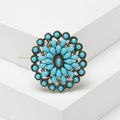Antique Gold Round Cluster Brooch with Red or Turquoise Stones view 6