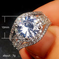 White Gold Large Round Halo Split Shank Cubic Zirconia Ring view 5