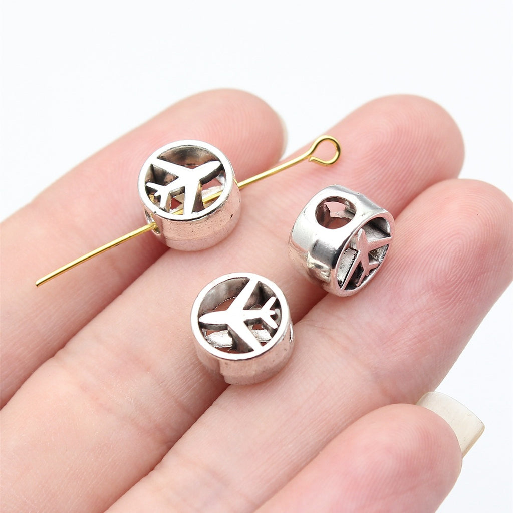 10x10x6.3mm 1.7g Antique Silver Zinc Alloy Airplane Large Hole Spacer Beads for Bracelet Jewelry Making