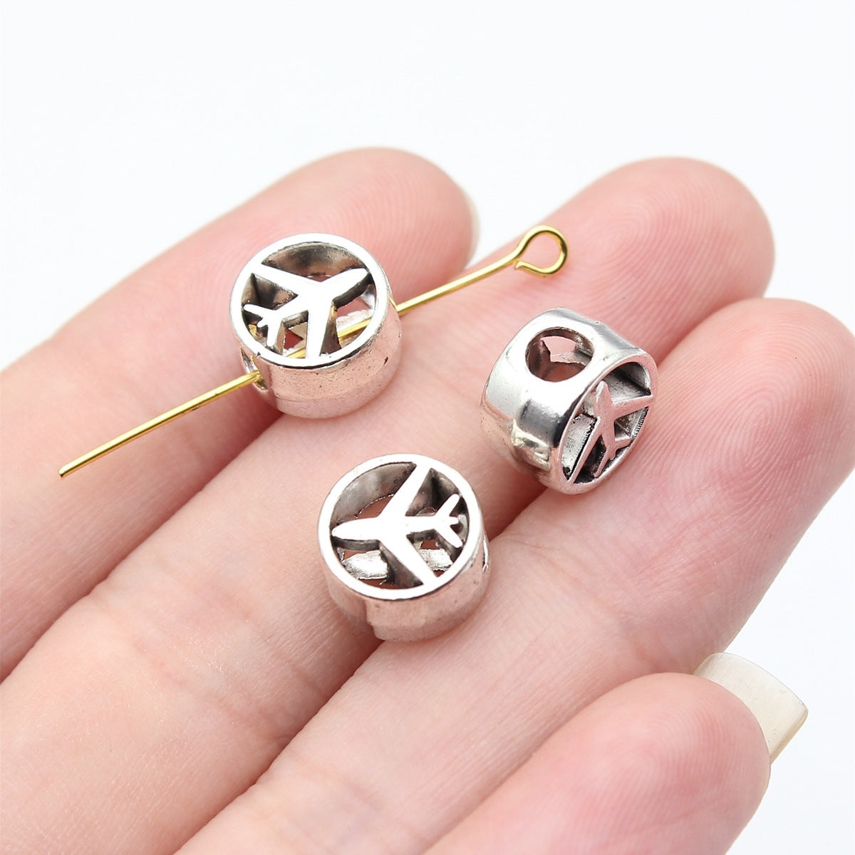 10x10x6.3mm 1.7g Antique Silver Zinc Alloy Airplane Large Hole Spacer Beads for Bracelet Jewelry Making