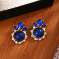 Ornate Red and Green Round Center Leaf Statement Stud Earrings view 3
